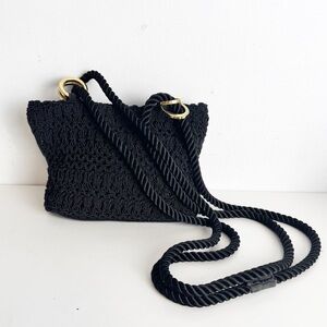 Vintage Aldo Black crochet Crossbody Bag with gold hardware and rope strap